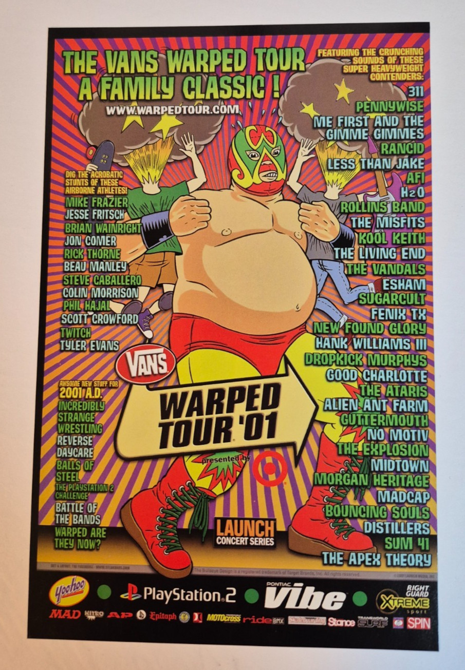 VANS WARPED TOUR 2001 The Misfits, Rollins Band, Afi, 311 - Print Ad/Ad Page