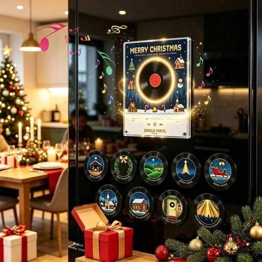 Christmas Magnetic Vinyl Record Player Refrigerator Magnet Set