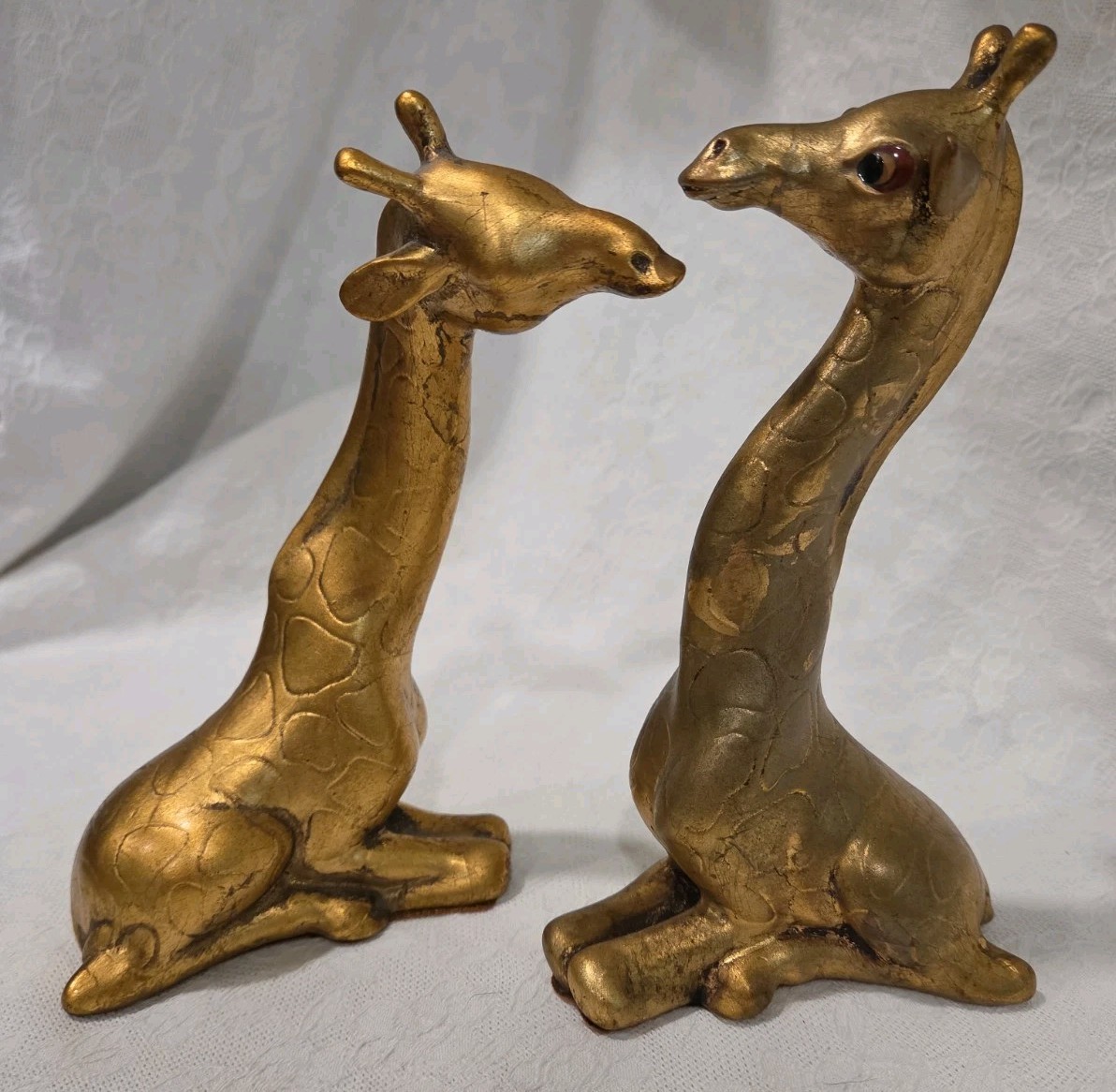 Vintage Pair Gold Ceramic Giraffe Figurines Statues Hollywood Regency MCM Decor