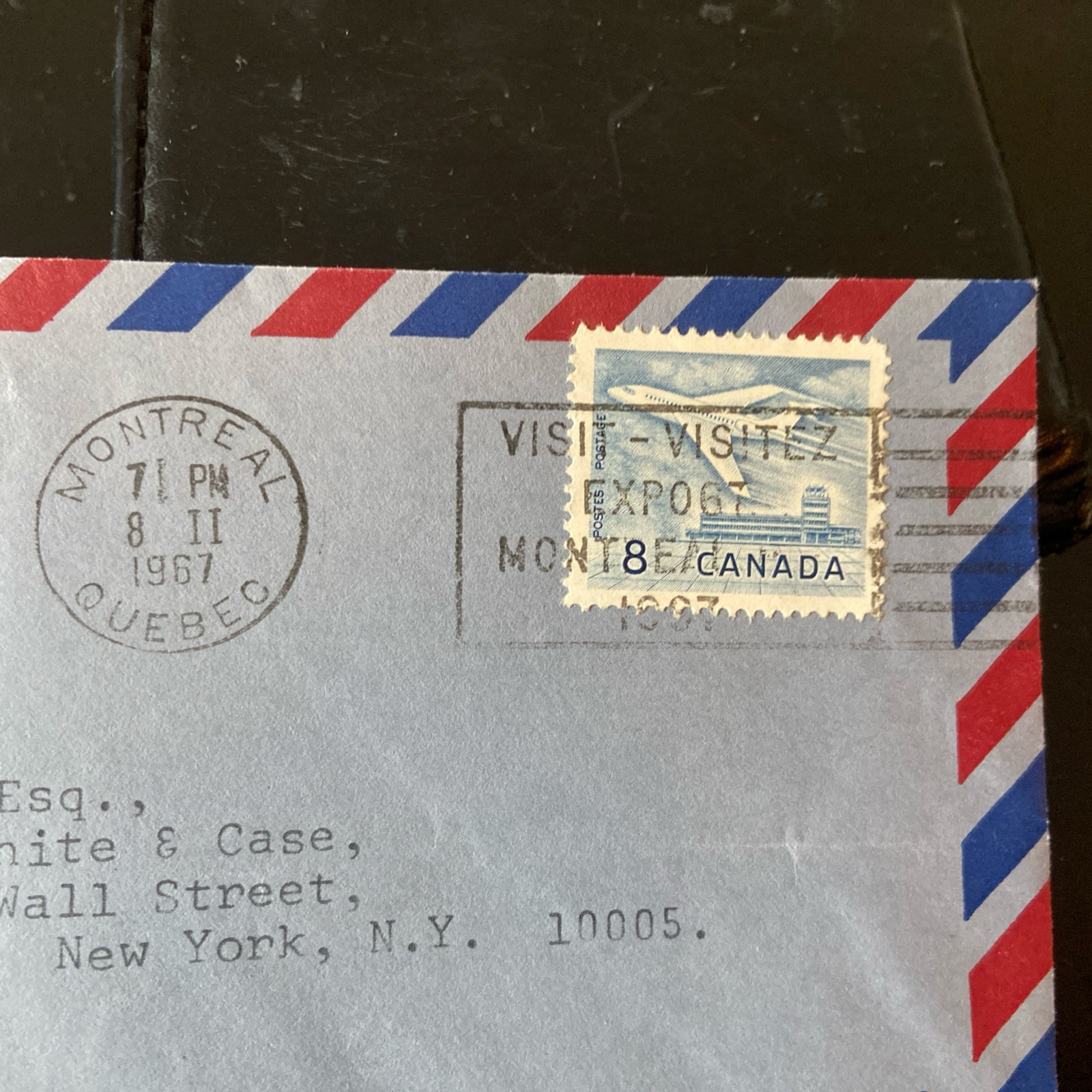 Expo ‘67 Slogan Cancel; “Visit - Visitez Expo ‘67 Montreal” (to) NYC; 1967