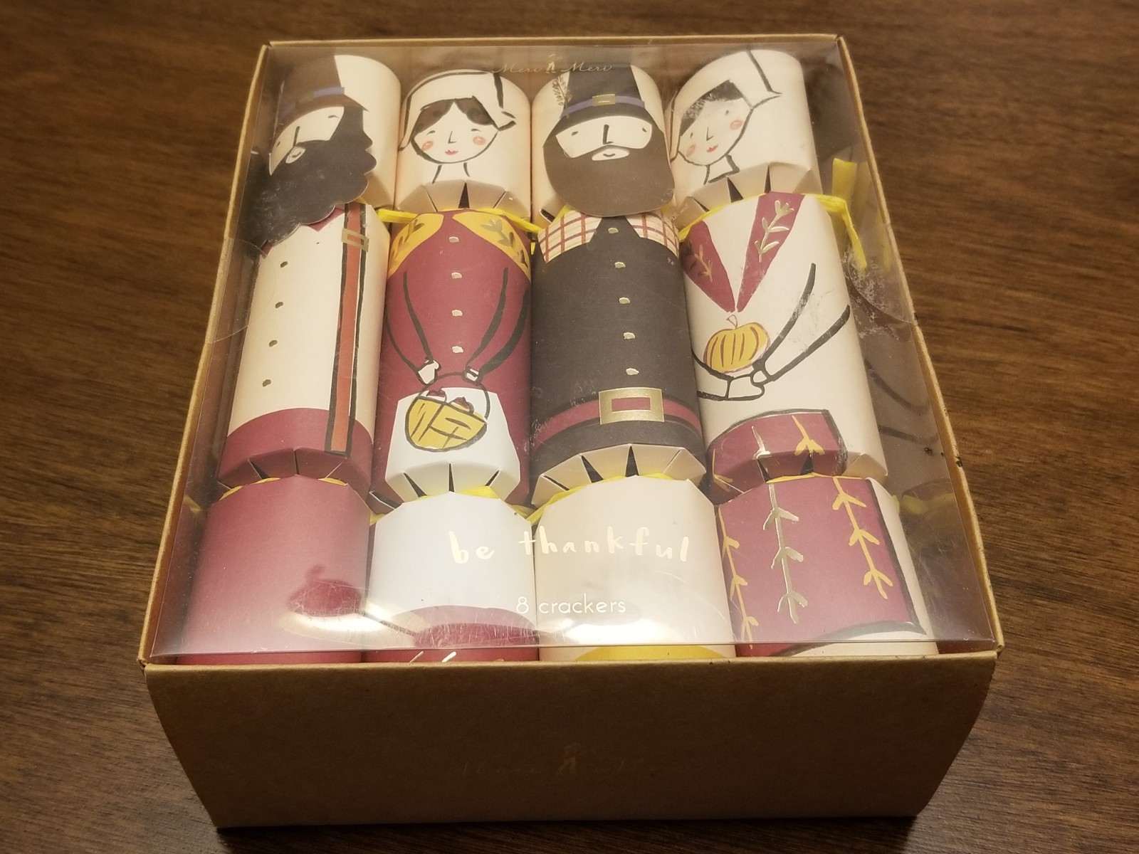 Meri Meri Be Thankful Thanksgiving Pilgrim Crackers (8 Crackers) NOS