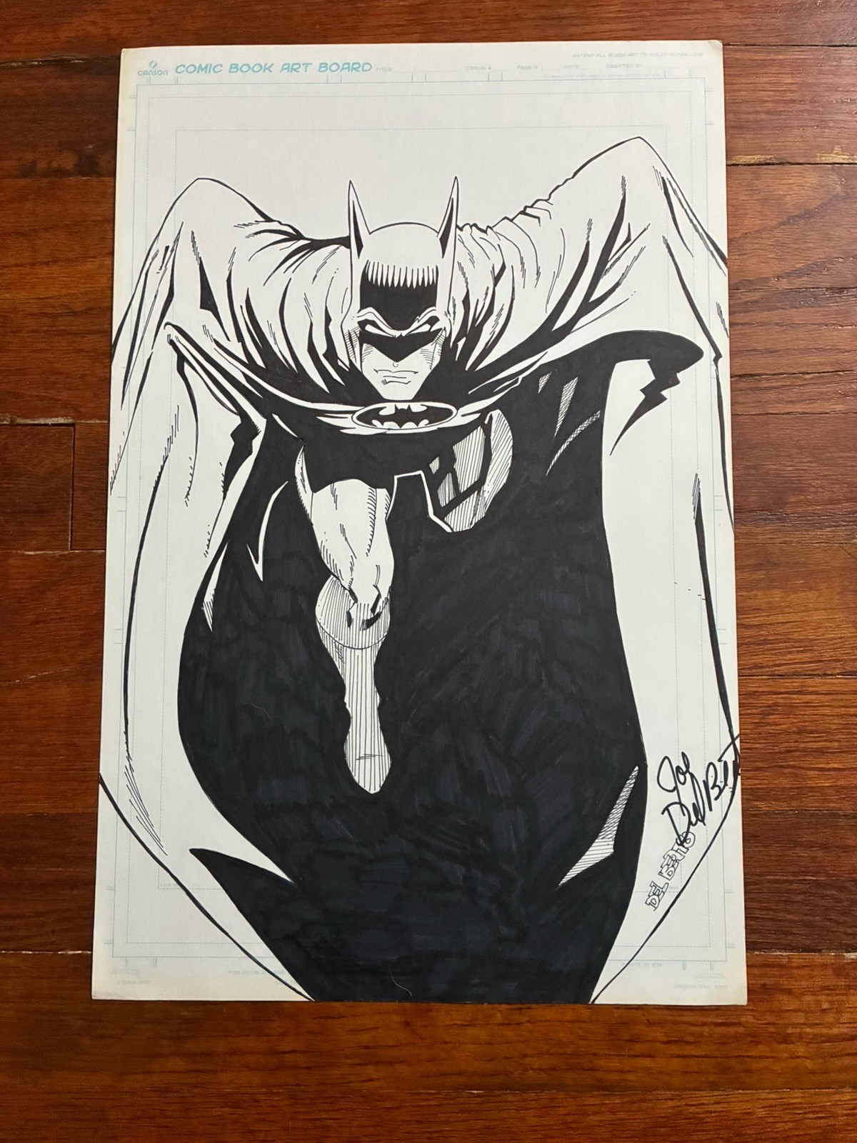 Original Hand-Drawn Comic Art Batman Illustration Joe Del Beato SIGNED 11x17