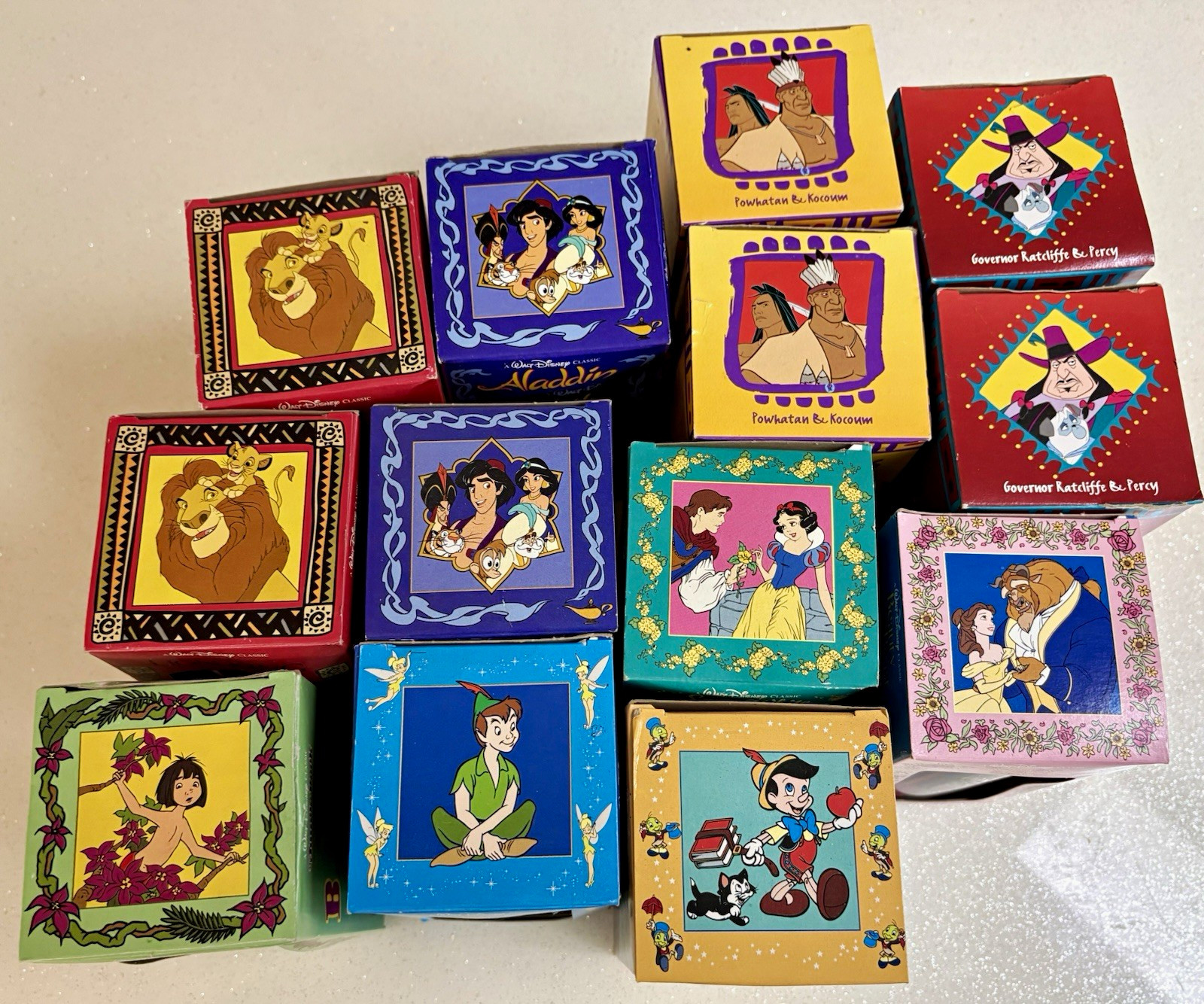 Vintage Disney Classic Collector Series Glasses Lot 13 Boxed Lion King Aladdin