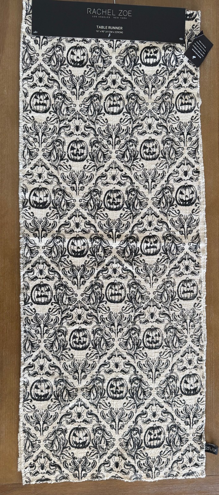 Rachel Zoe Halloween Damask Table Runner 16x90 Ghost Pumpkin Spider Gothic NWT