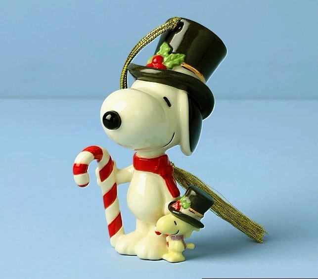 Lenox 2025 Peanuts Snoopy & Woodstock Ornament Candy Cane Top Hat NEW IN BOX