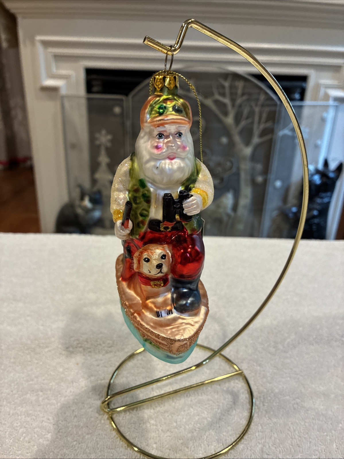 BLOWN GLASS SANTA HUNTER ORNAMENT~HUNTING Deer, Duck , New