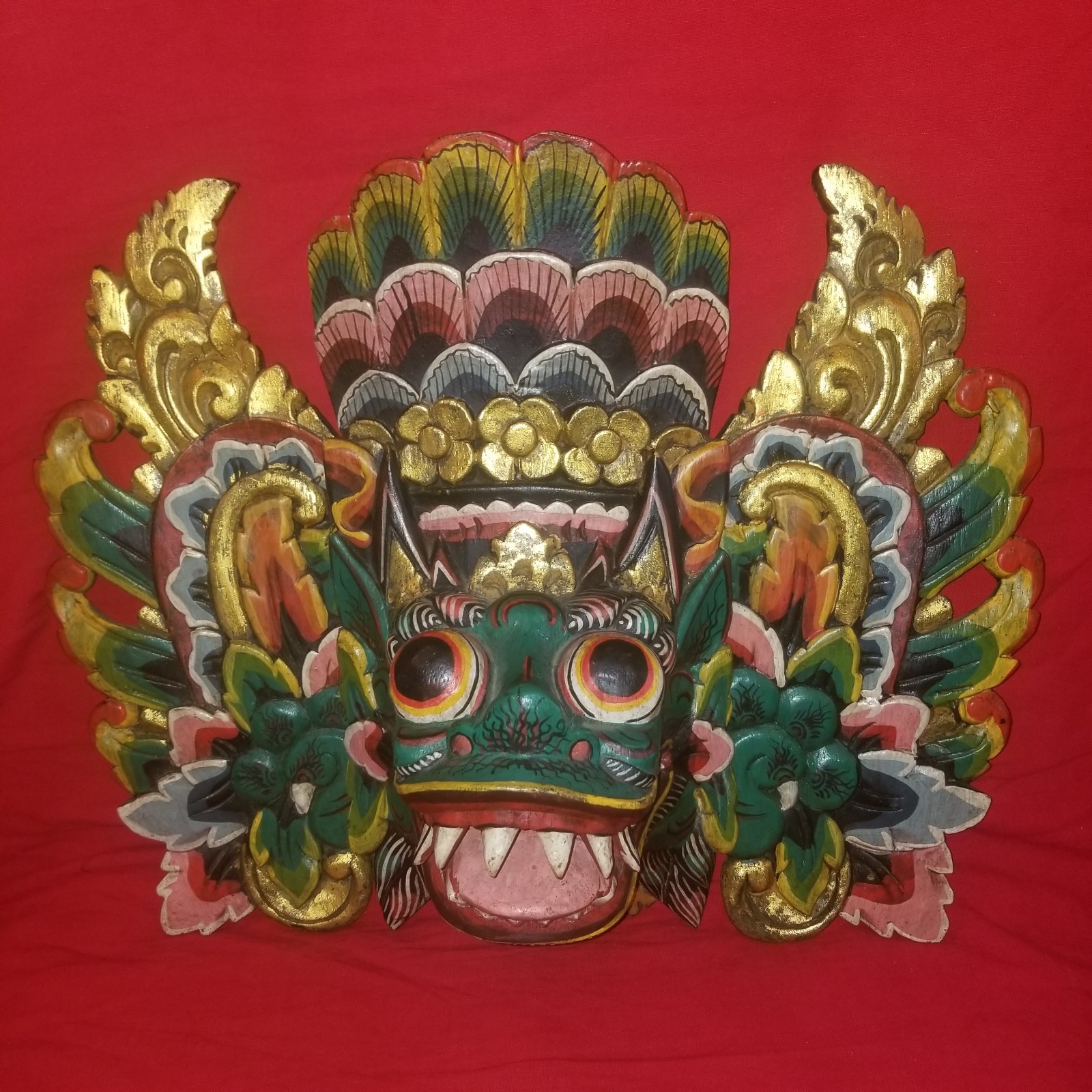 Vintage Balinese Boma Barong Garuda Mask Wall Hanging Relief Panel wood Bali art