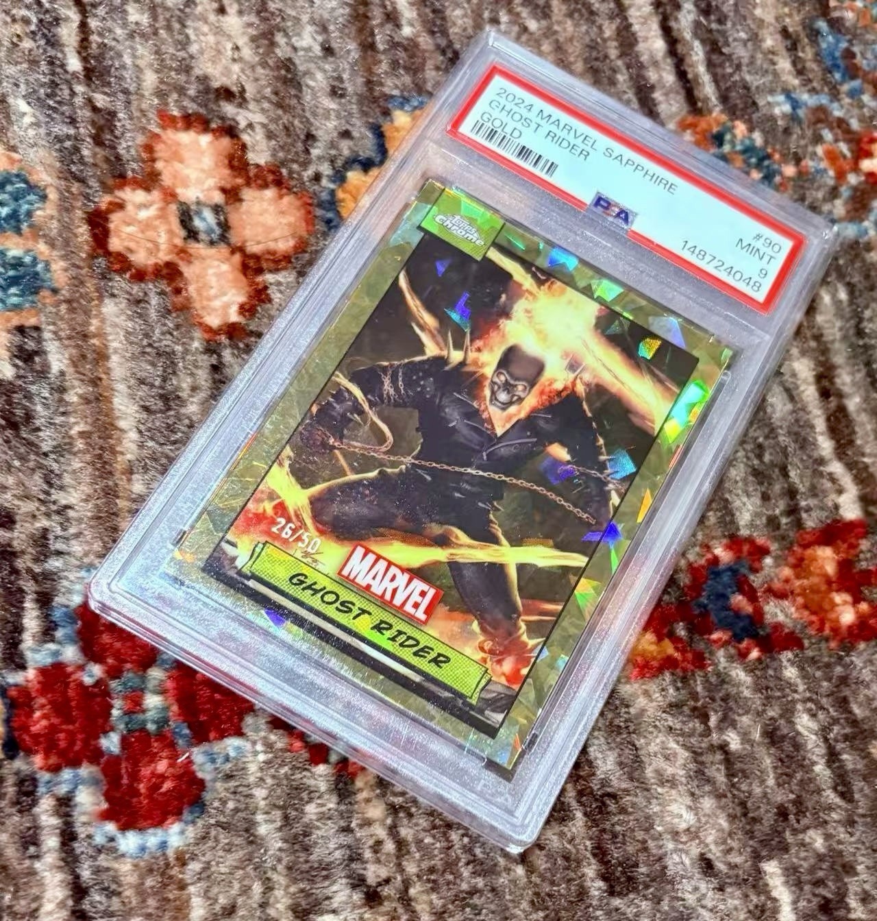 2024 Topps Chrome Marvel Sapphire Ghost Rider Gold Parallel /50 #90 PSA 9