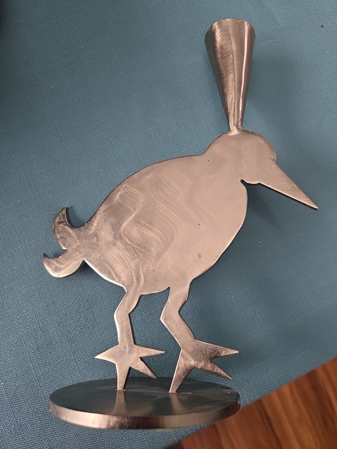 Vintage Amy Hess Signed Brushed Steel Sculpture Candle Holder  1994