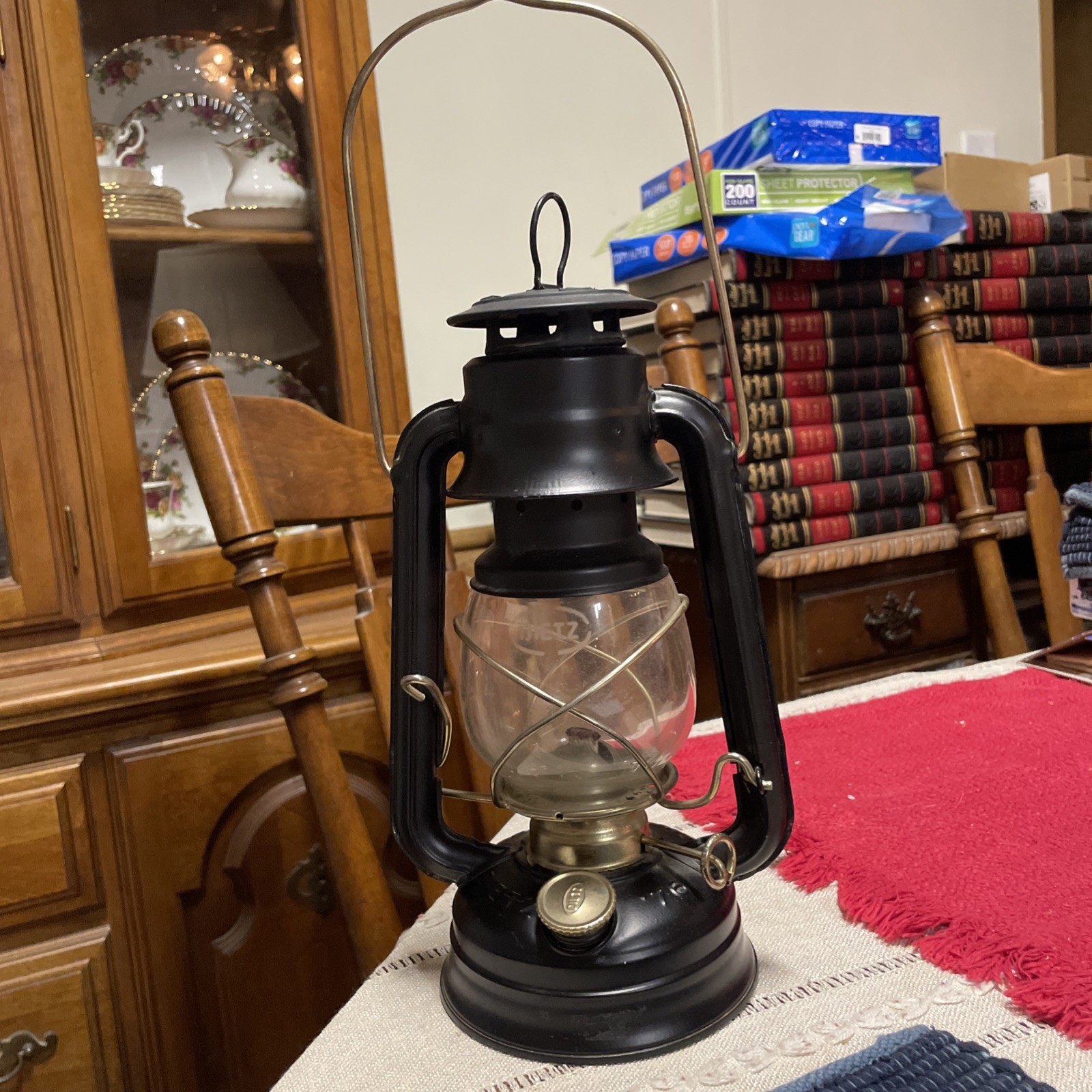 Vintage Dietz No 76 Original Kerosene Oil Lantern Black China Hurricane