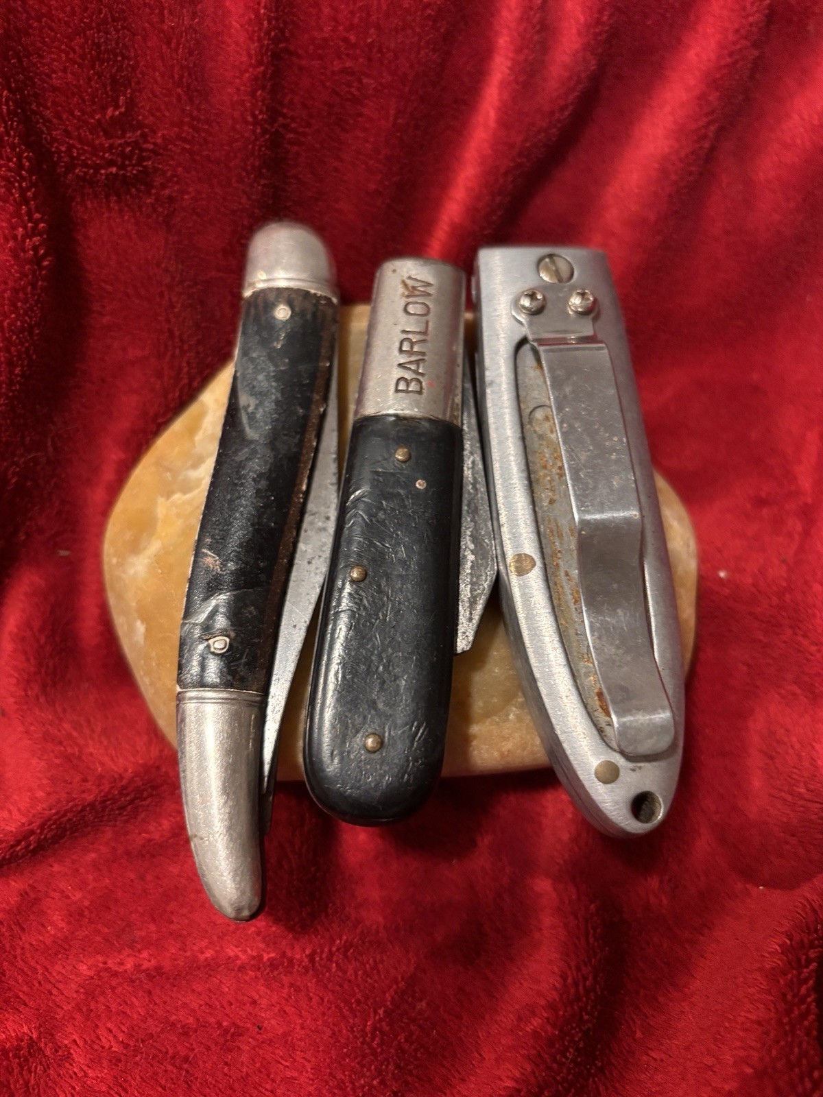 Lot of 3 VTG Imperfect Pocket Knives 5” Barlow 2 Blades, 7.5” & 6” w/clip (desc)