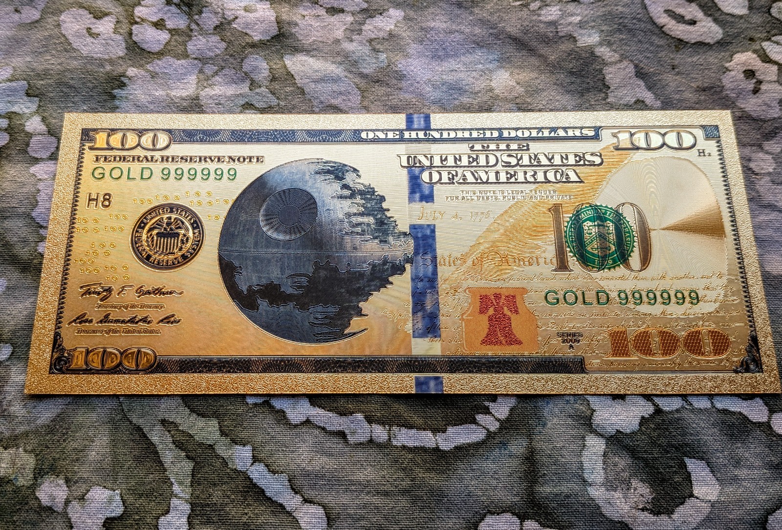 24k Gold Foil Plated Novelty Collectible Star Wars Death Star Banknote  Mint