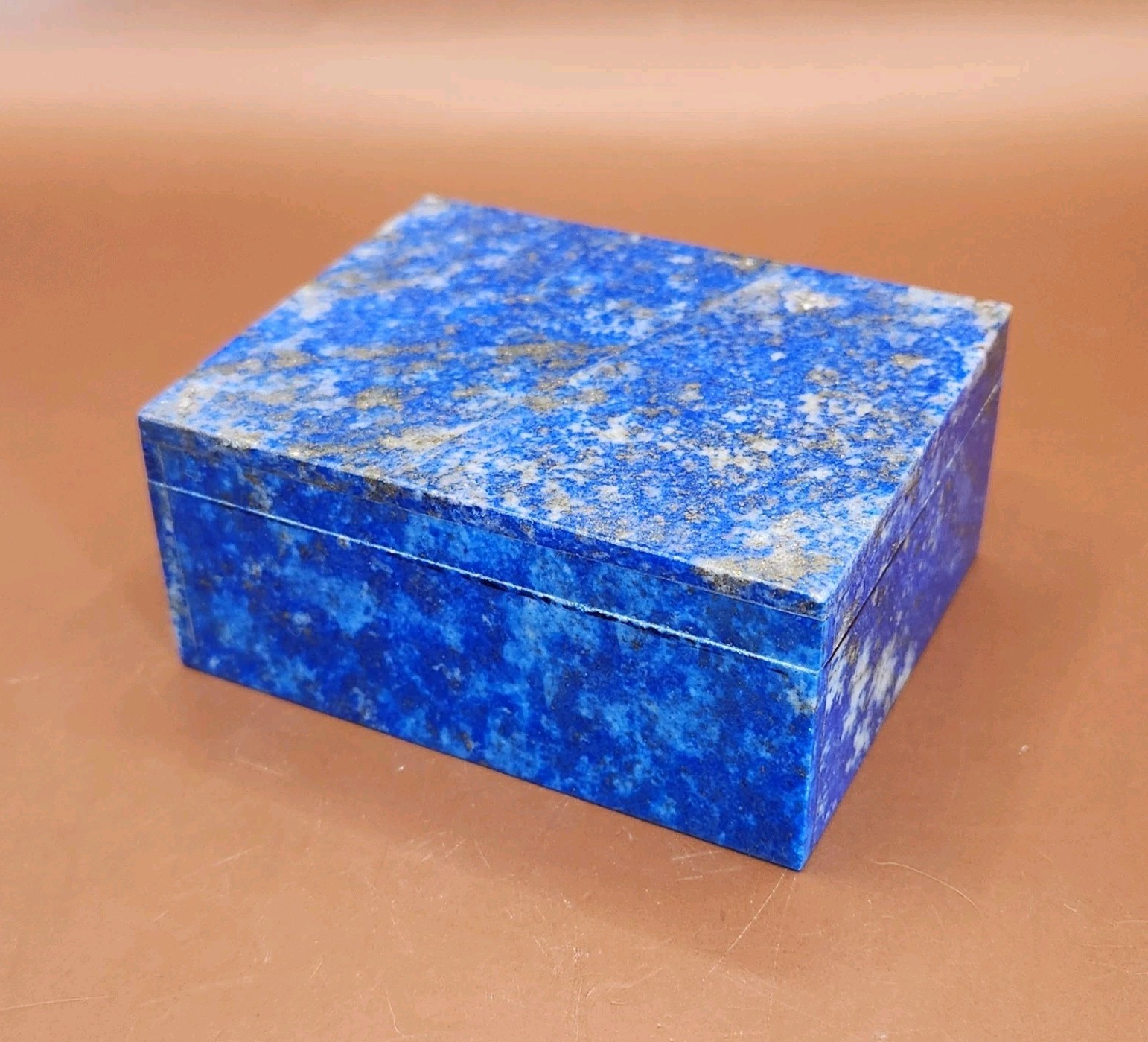 Handmade Genuine Lapis Lazuli Trinket Box Afghan Blue Pyrite Marble Interior...