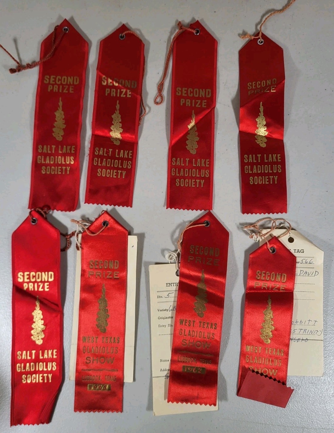 Vintage 1950\'s West Texas & Salt Lake Gladiolus Society Ribbon Award Lot