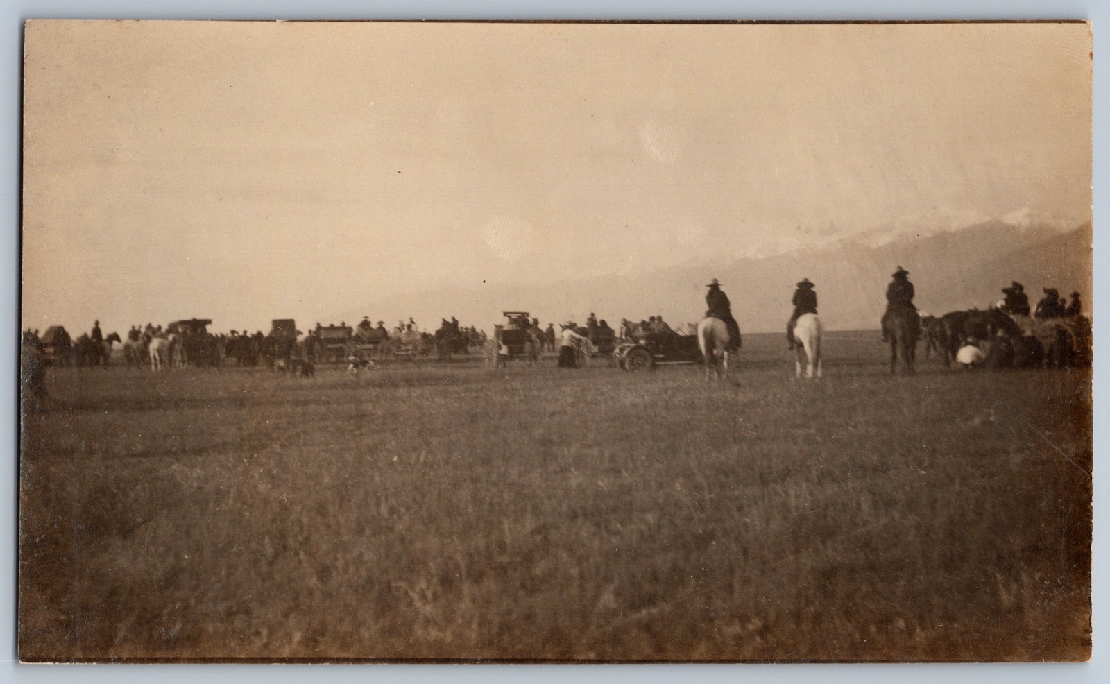 Flathead Indians Reservation Montana RPPC 1911 Real Photo Gathering Horses Autos