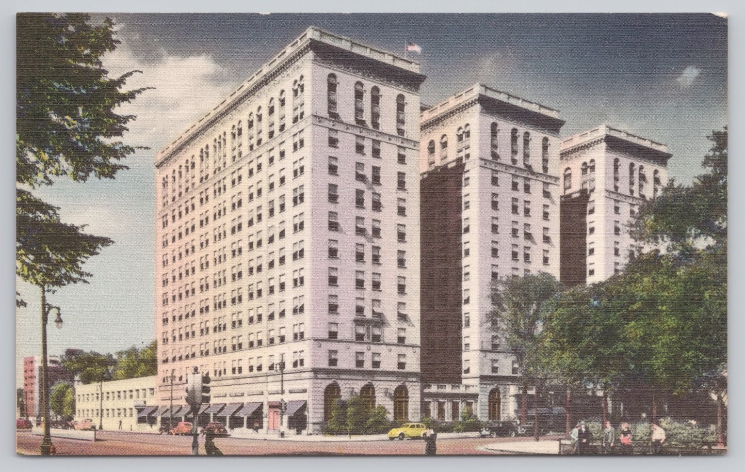 Vintage Sheraton Hotel Detroit MI Linen Postcard East Kirby Woodward Ave