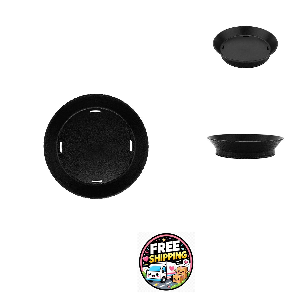 G.E.T. 9 inch Black Round Plastic Serving Basket with Base Set of 4