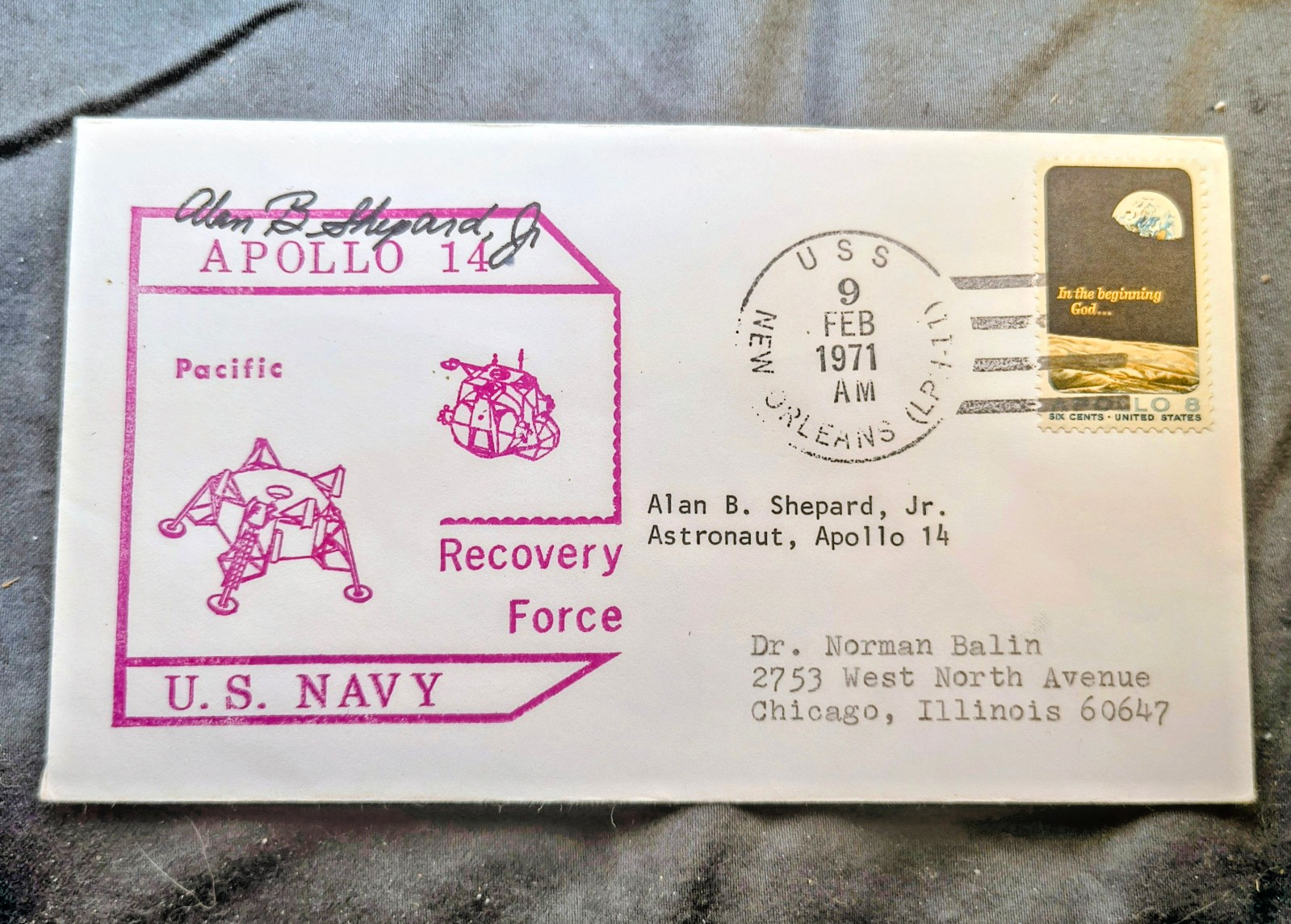 Apollo 14 Primary Recovery Cover USS New Orleans FEB 9 1971 Alan Shepard Autopen