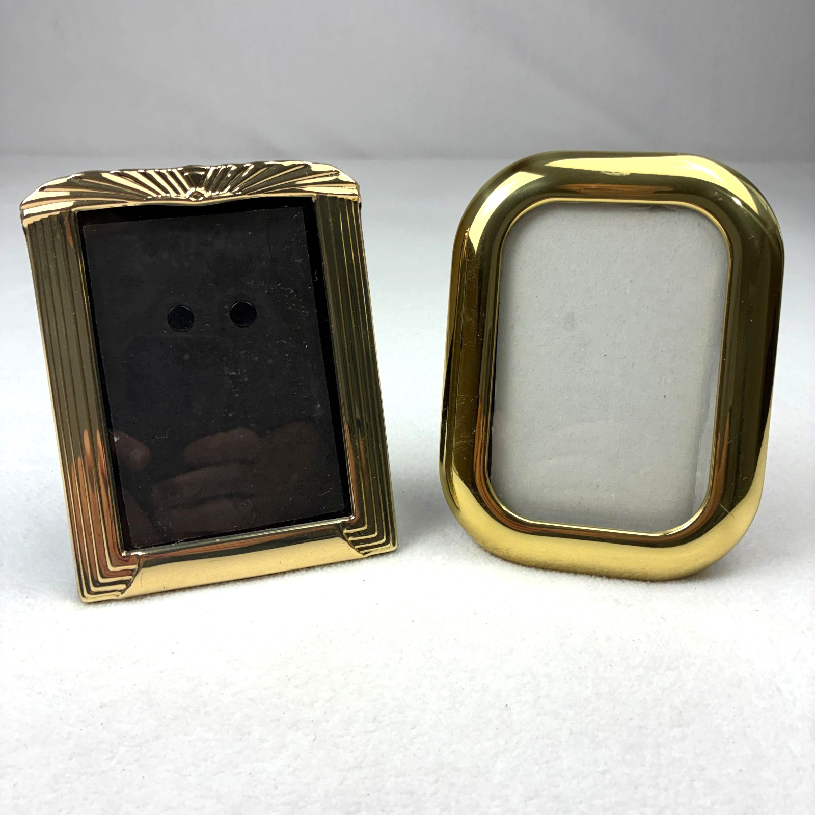2 VTG Gold Metal Picture Frames Ornate Tabletop 3.5