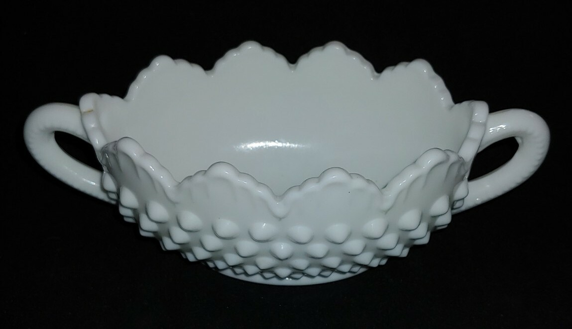 FENTON Hobnail White Milk Glass Oval Nut/Candy Dish w/Side Handles