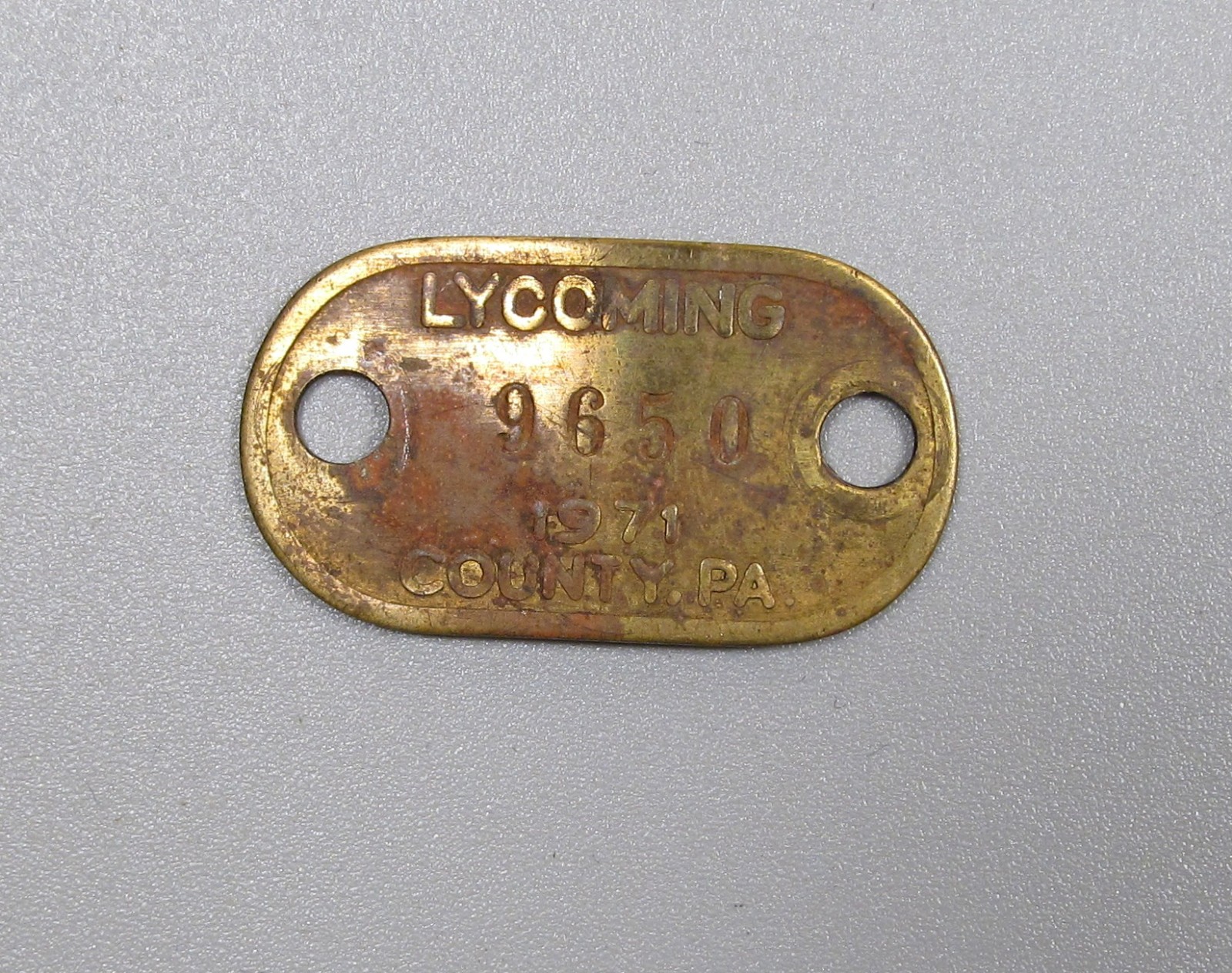 Vintage 1971 Dog Tax License Lycoming County, PA #9650 Good Condition