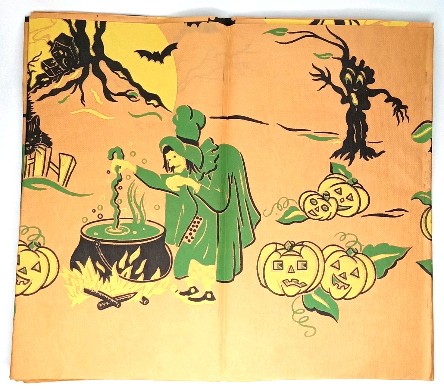 Antique 1920s Dennison Halloween Tablecloth Witch Large Crepe Paper New Arrival