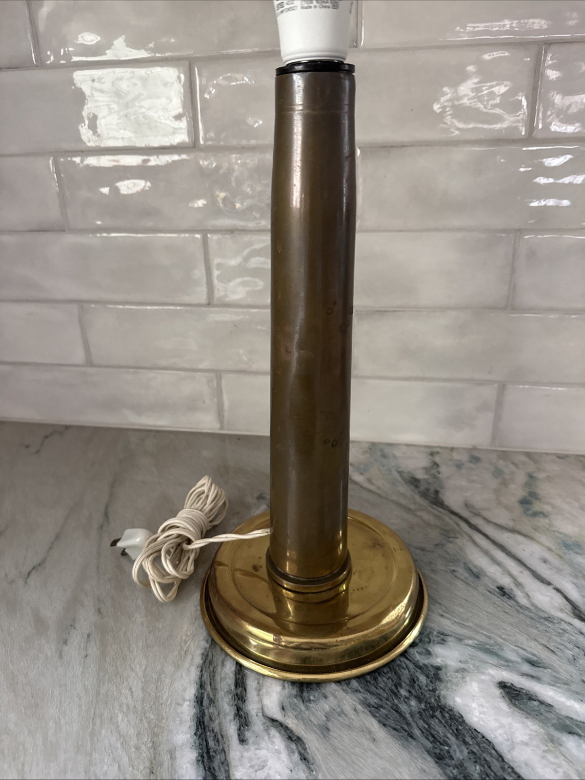 ANTIQUE WW2 EARLY 20TH CENTURY Trench Art Brass Ammo Shell Lamp Base