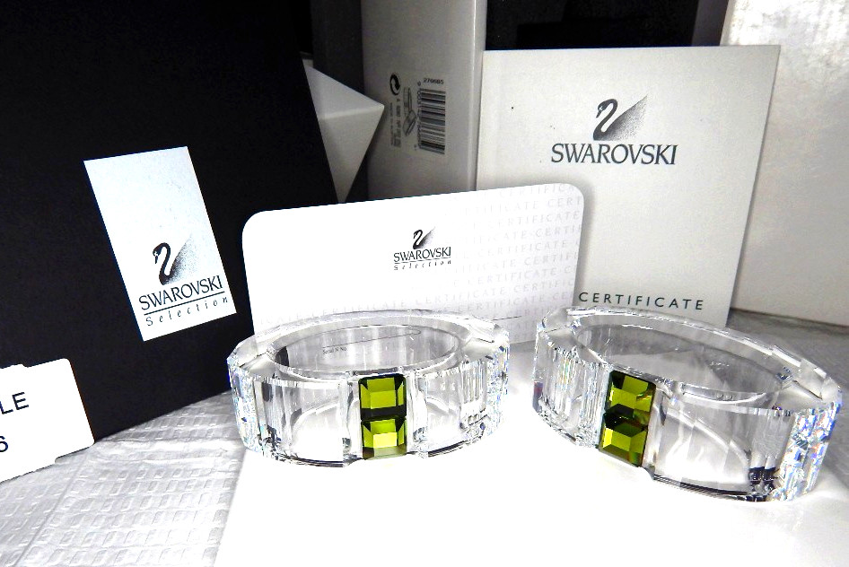 NIB Swarovski Crystal Rainbow Olivine Napkin Rings Set of 2 New 276685