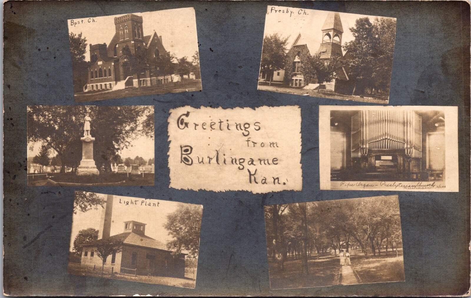 Real Photo Postcard Multiple Views of Burlingame, Kansas