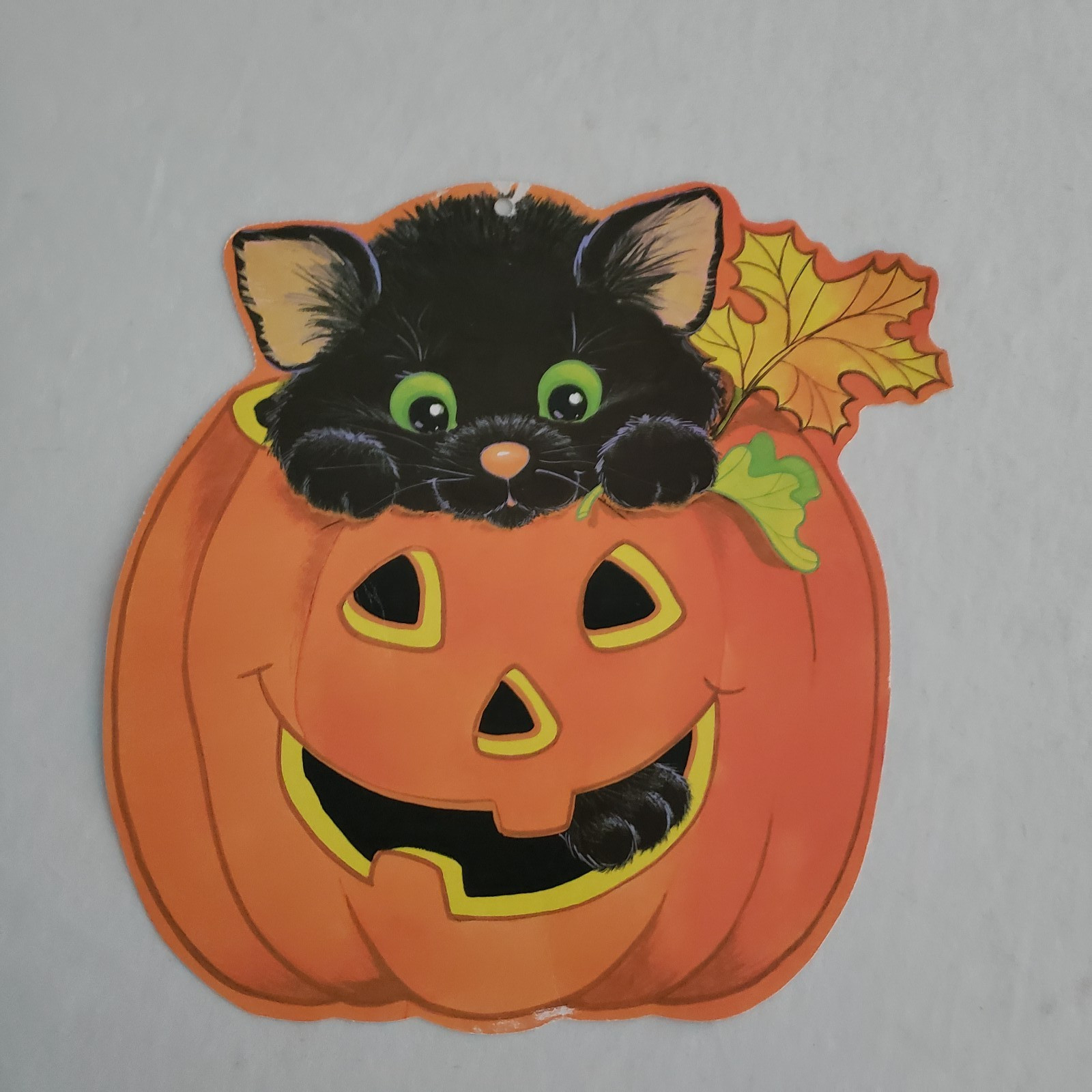 VTG EUREKA HALLOWEEN DIE CUT PUMPKIN BLACK CAT KITTEN JACK O LANTERN DOUBLE SIDE