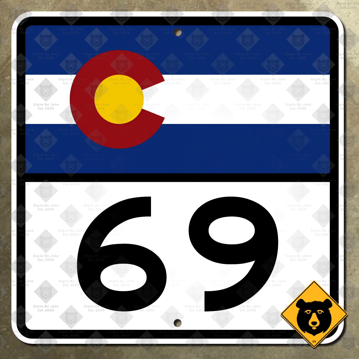 Colorado State Highway 69 route marker road sign Walsenburg Promontory 16x16