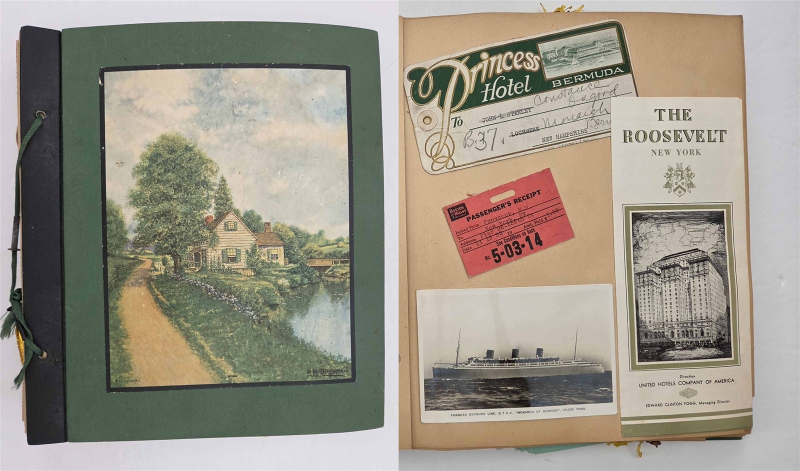 1932 antique CONSTANCE OSGOOD penacook nh BERMUDA TRAVEL SCRAPBOOK monarch of