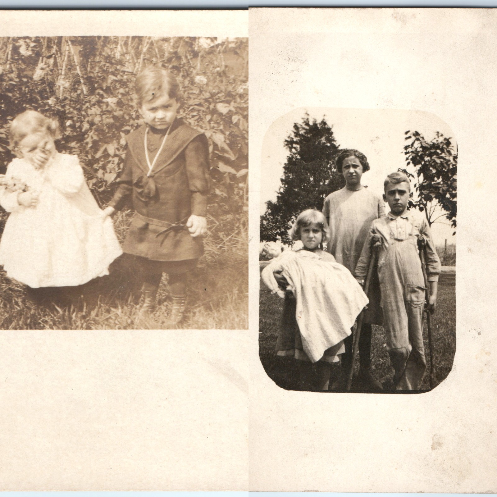 x2 RPPC LOT c1900s Cute Children Family Portrait Outdoor Boy Girl Sibling A380