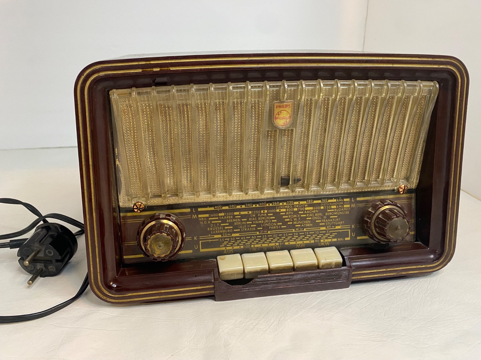 Vintage Philips Philetta B2D23A Tube Radio MCM German Audio Great Shape Untested