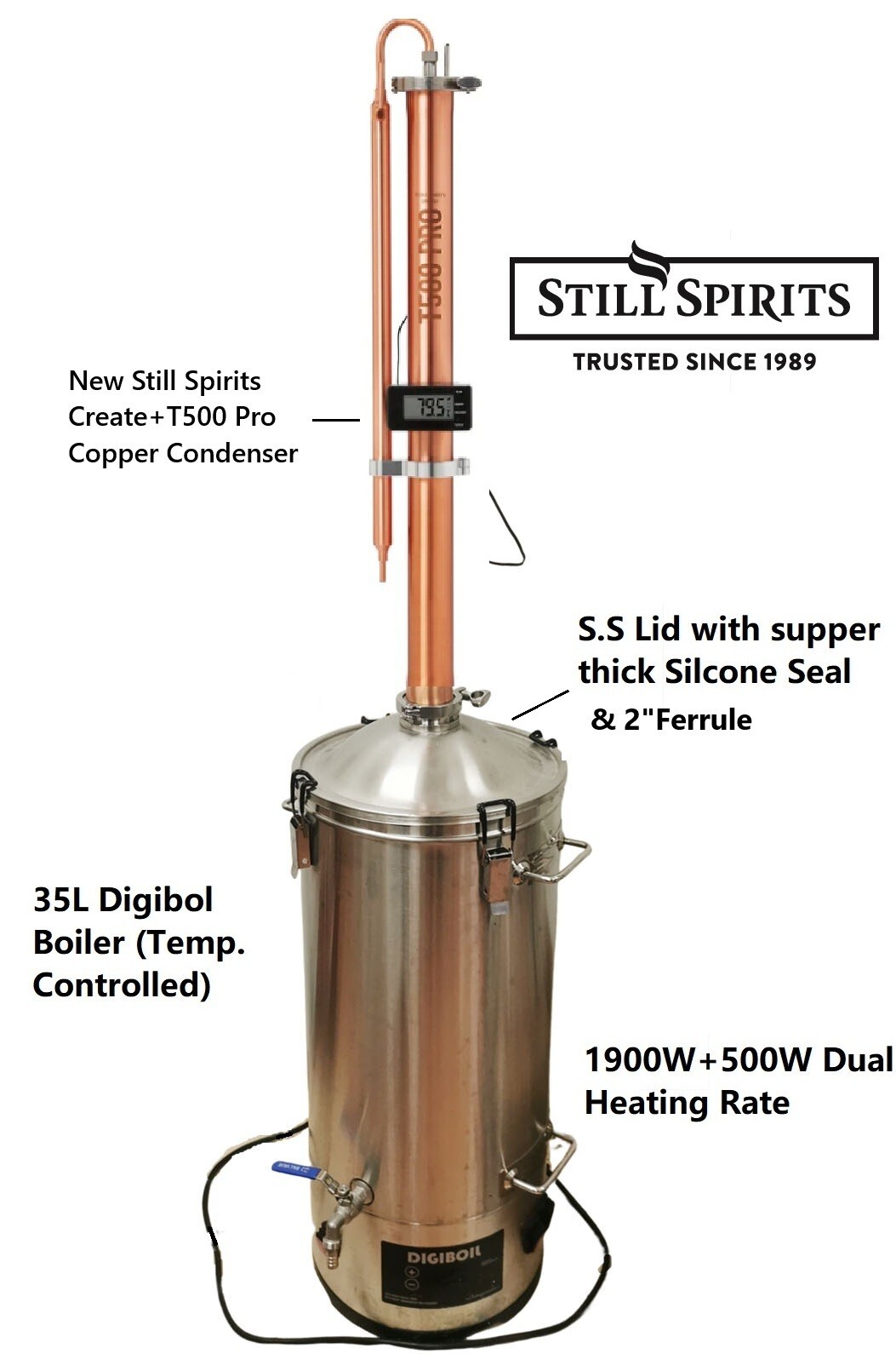New Still Spirits 35L/240V/2400W Create+ T500 Pro Copper Reflux Distillery Kit