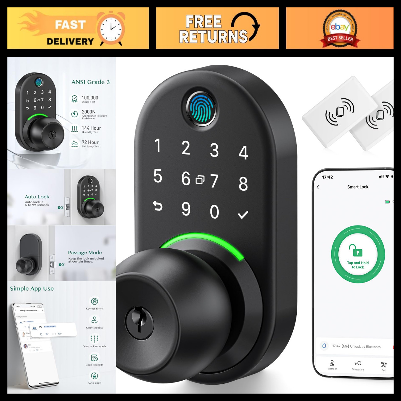 Keypad Smart Door Knob Lock, Yamiry Fingerprint Keyless Entry Handle Lock