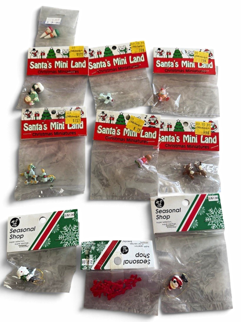 Vtg Santa's Mini Land Christmas Miniatures Lot Santa & Snowman Hanging Figures