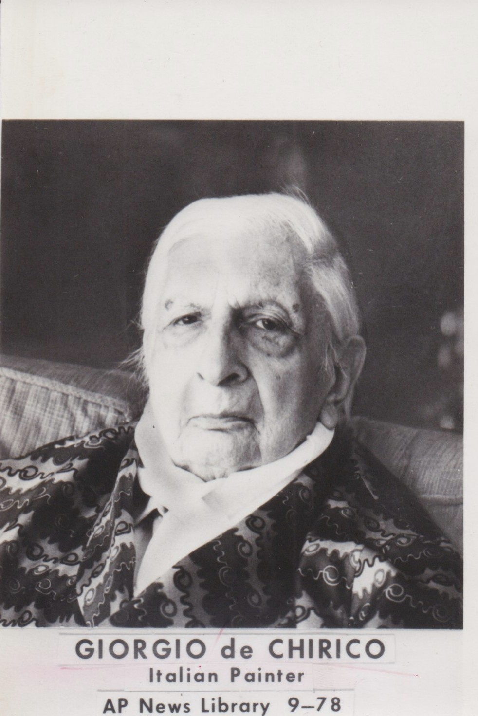 1978 Press Photo Italian Painter Giorgio de Chirico