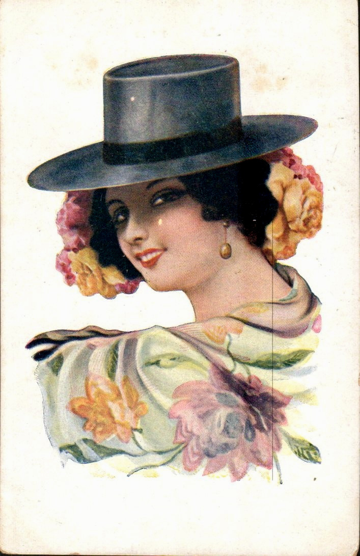 Lady in a Hat with Earring - Vintage Artist Postcard