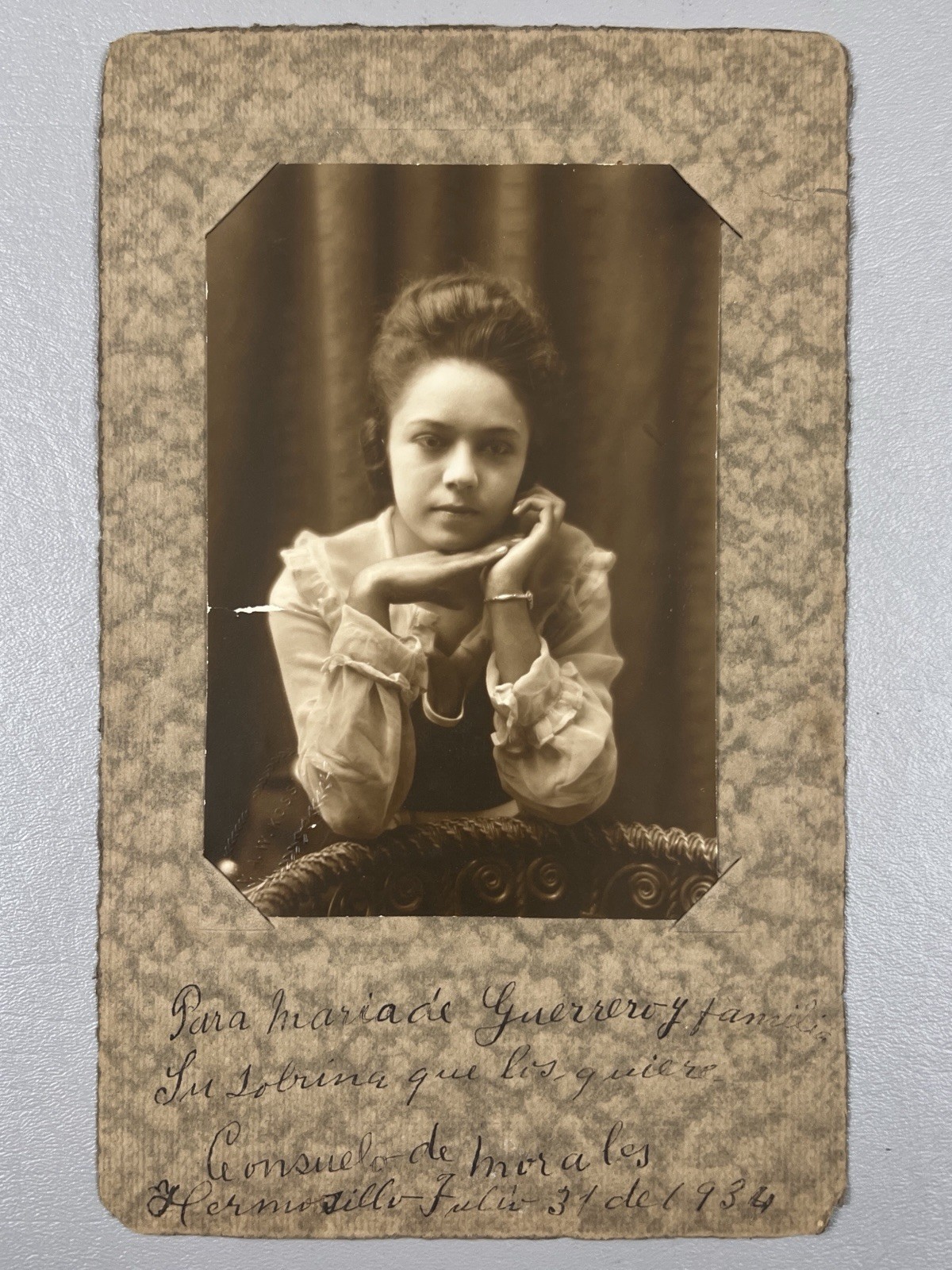 Antique Photo Beautiful Young Woman Portrait 1934 Hermosillo Sonora Mexico ID