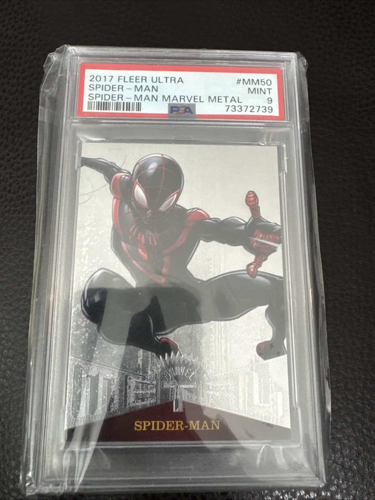 2017 Fleer Ultra Spider-Man MARVEL METAL INSERT SILVER MM50 Card PSA 9 