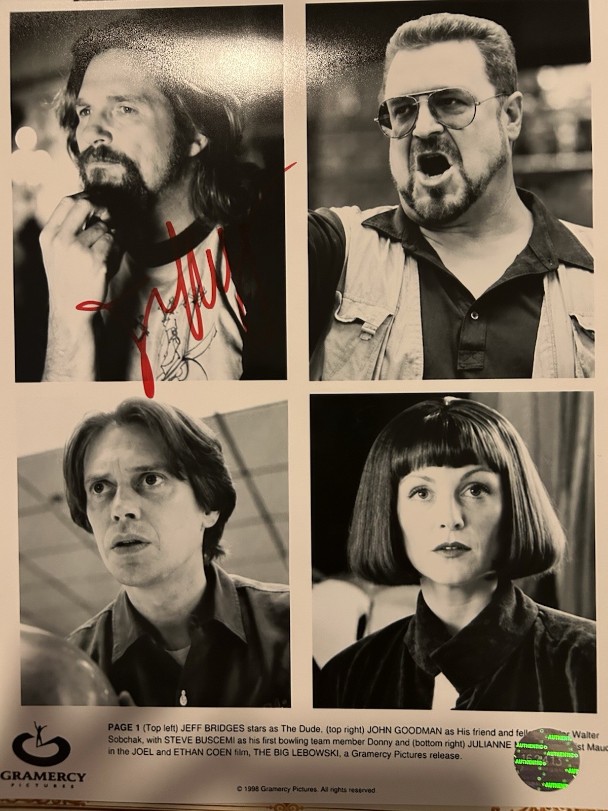 The Big Lebowski/Jeff Bridges Autograph 8 X 10 With Coa