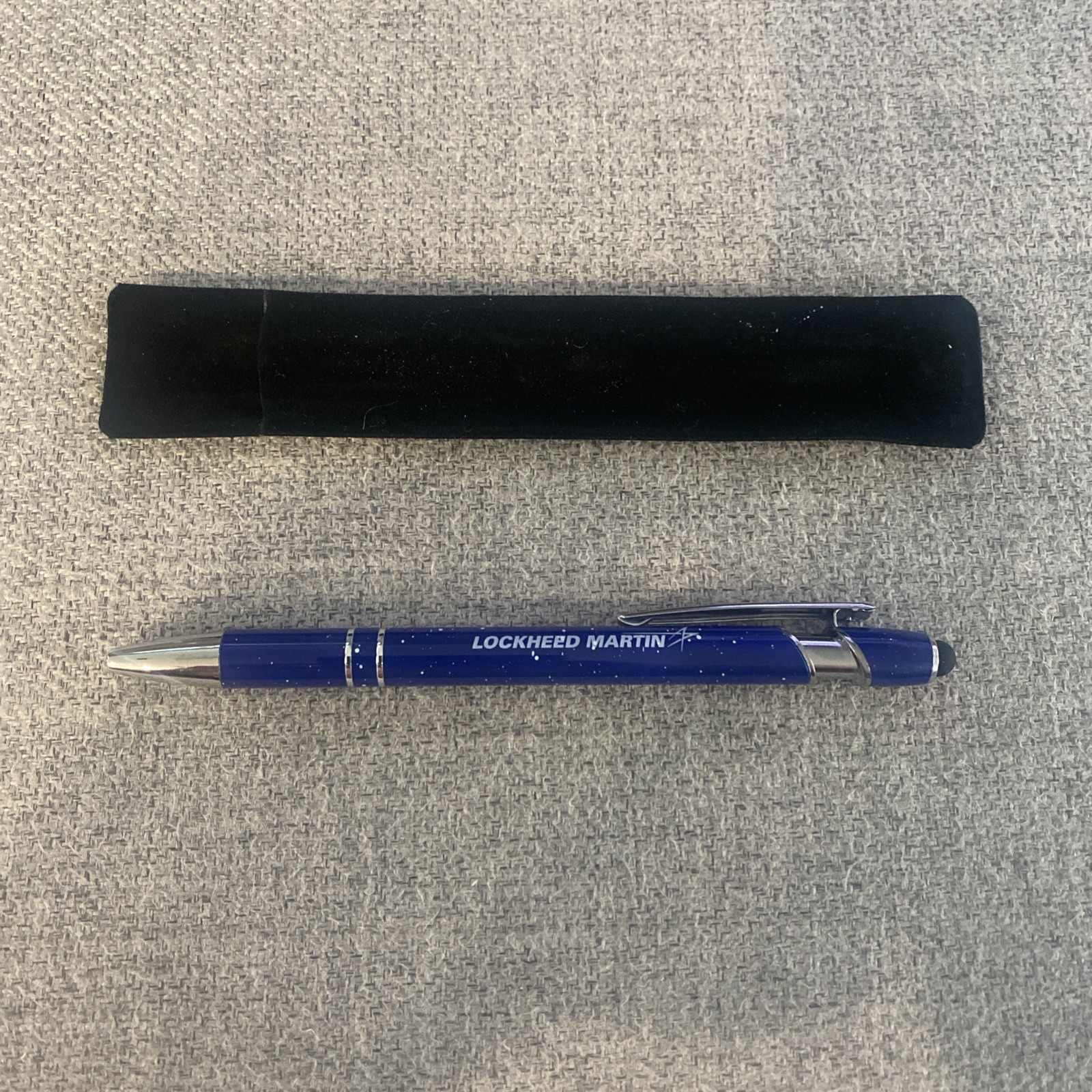New Lockheed Martin Blue Ballpoint Pen with Stars in Black Felt Case Executive