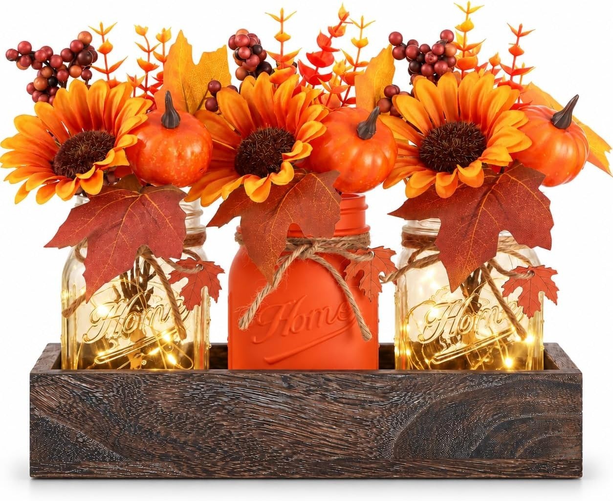 Versatile Fall Decor Set with Mason Jars, Pumpkins, and Flowers - 3 Pieces