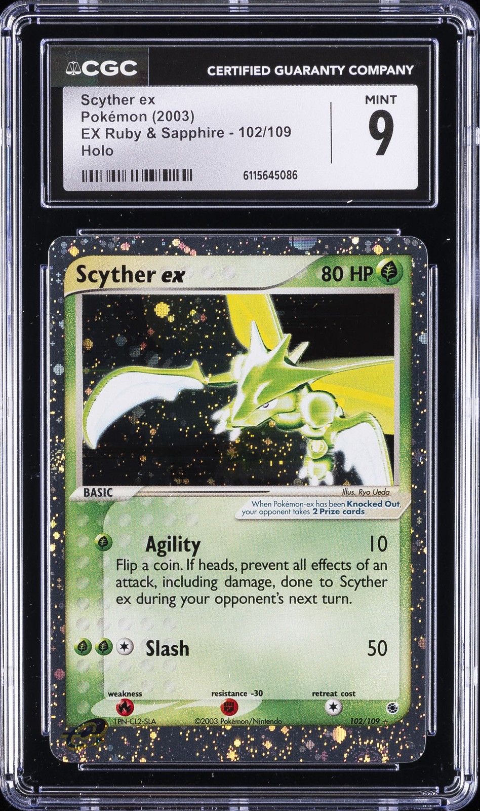 2003 POKEMON EX RUBY & SAPPHIRE HOLO #102 SCYTHER EX CGC 9