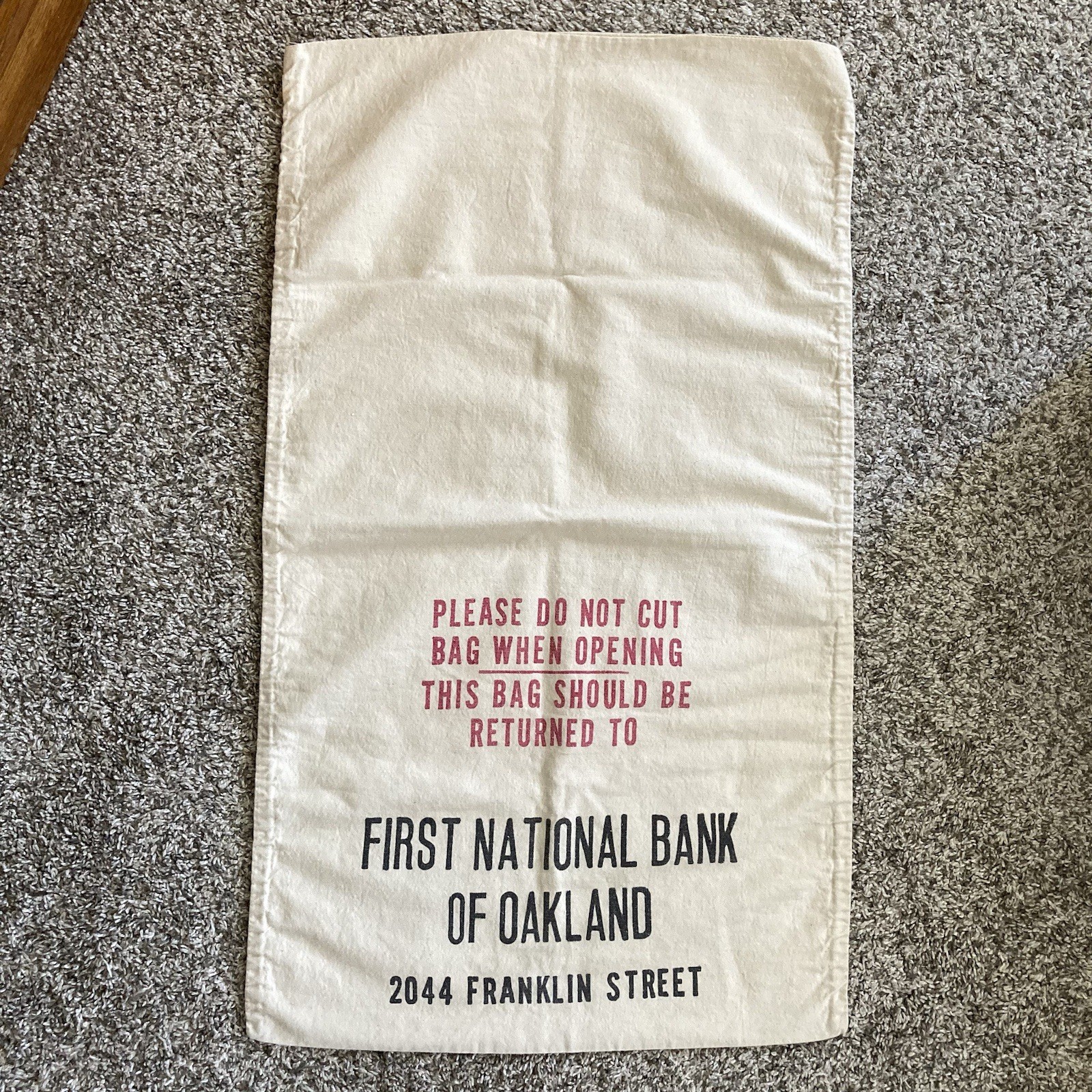 Money Bag First National Bank Of Oakland Canvas Vintage 1920s LARGE CLEAN 16x28