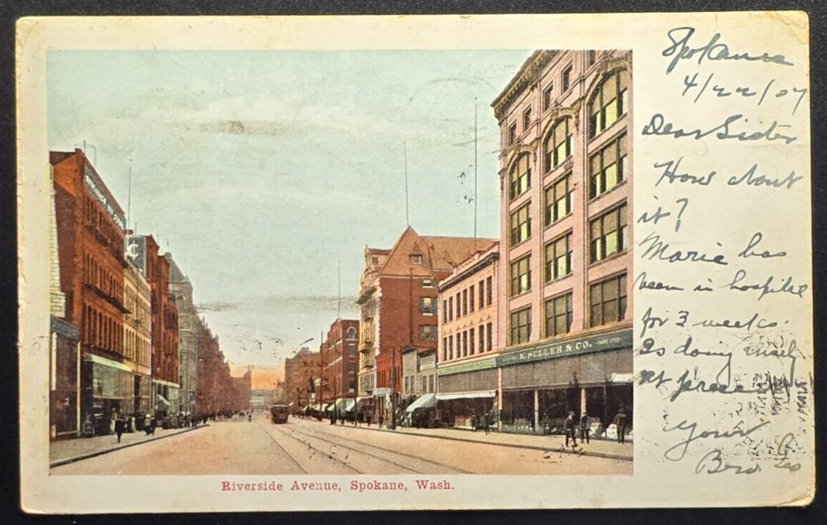 1907 Riverside Avenue Spokane WA Postcard Street View K. Keller & Co Store