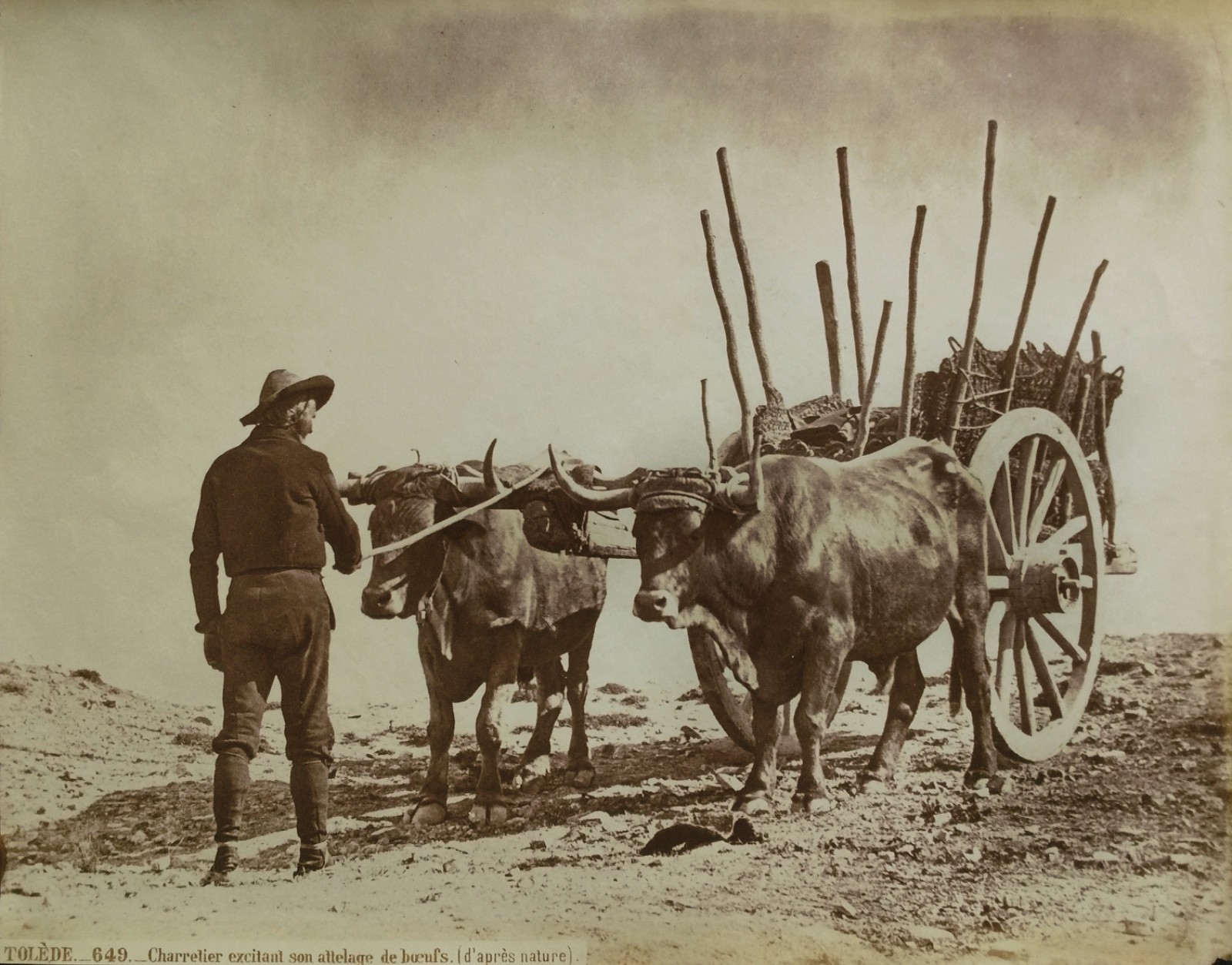 J. Laurent, Ox Drawn Cart, Toledo (649), Spain, Original Albumen Print