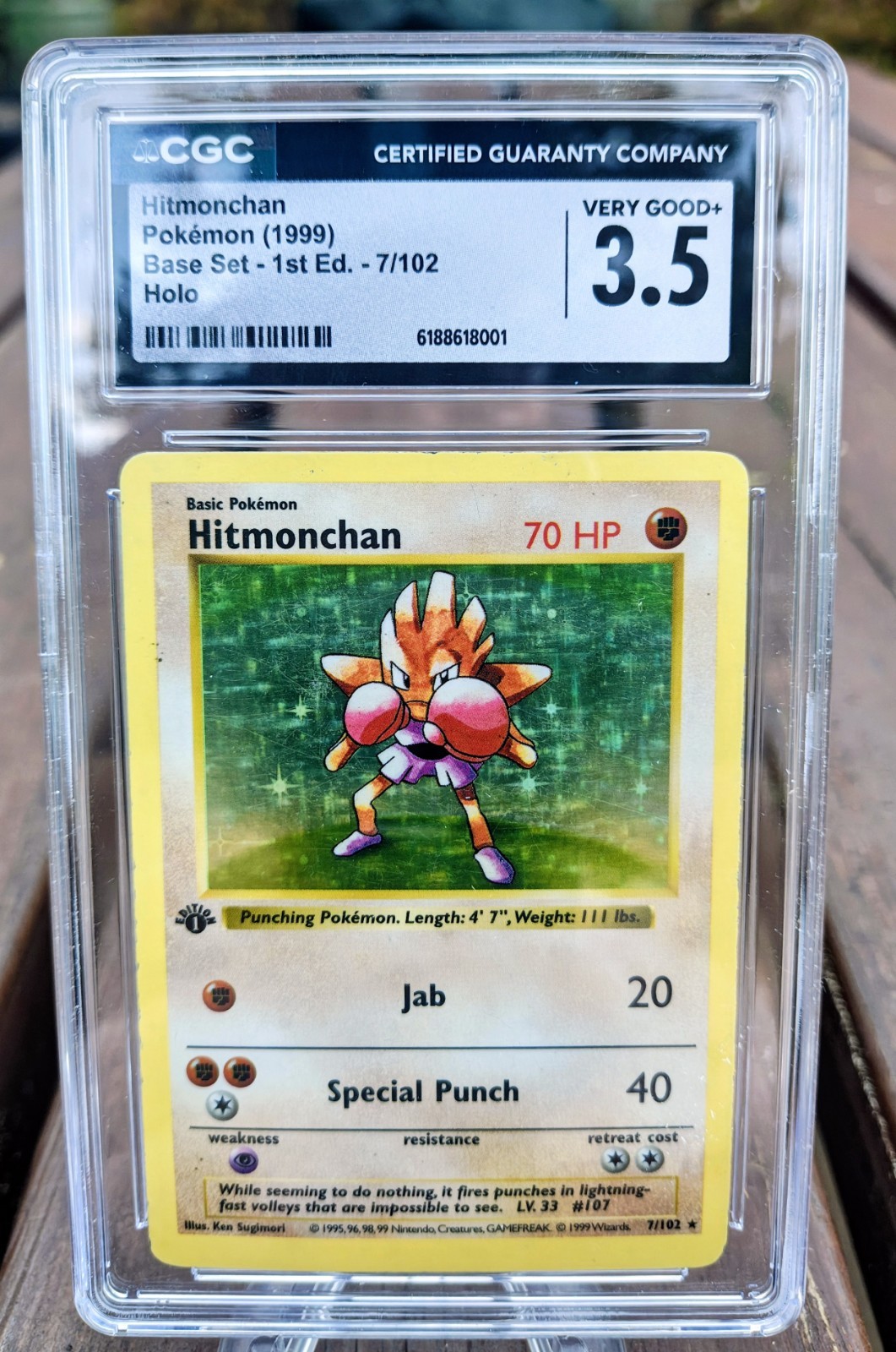 CGC 3.5 HITMONCHAN Base 1st Edition Pokemon 1999 VERY GOOD+  7/102 SHADOWLESS