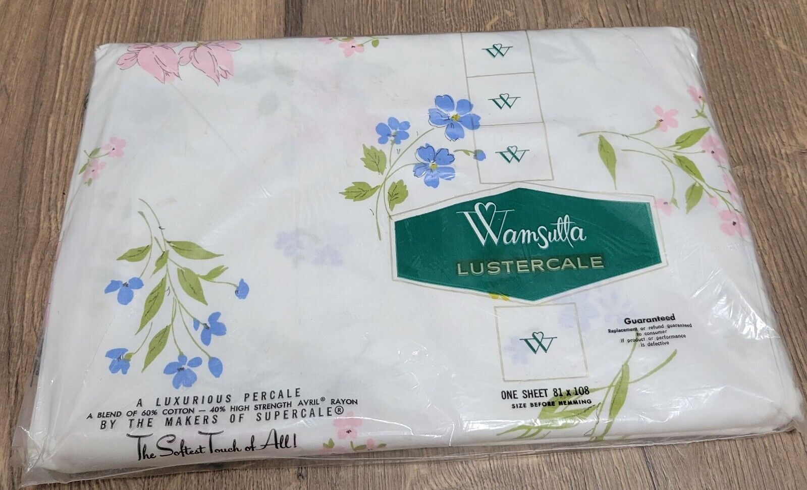 Vtg Wamsutta Lustercale Flat Sheet Floral Cottagecore 81×108 Double Cotton Rayon